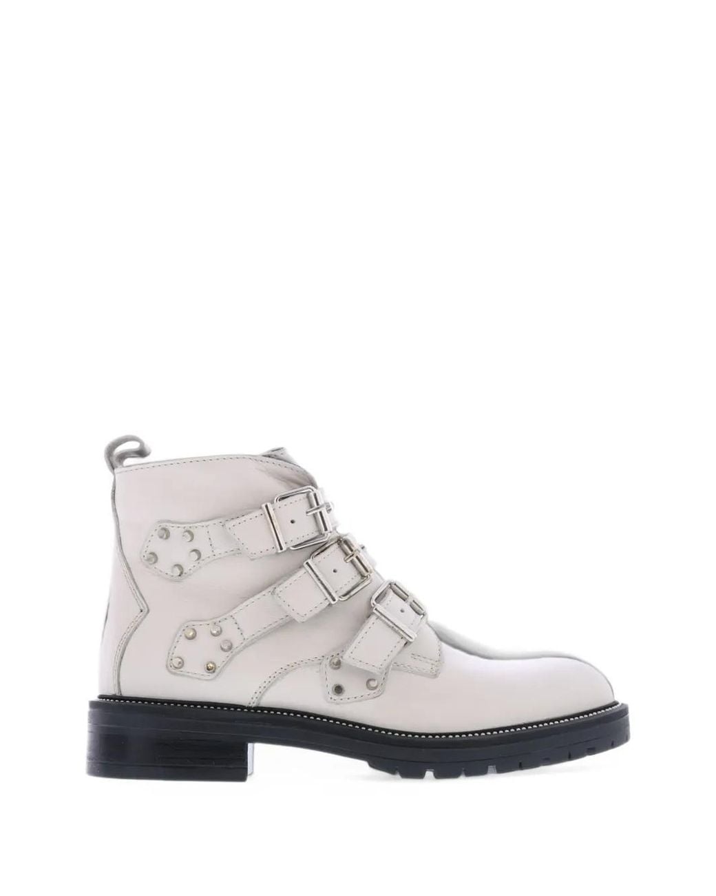 Paris Punk White Studded Buckled Biker Boots