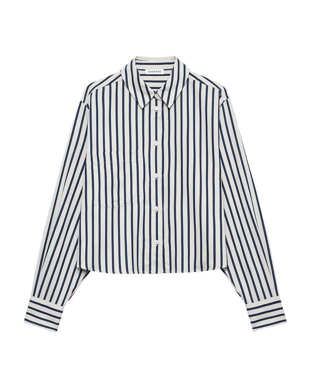 Anine Bing White Essie Natural Striped Shirt