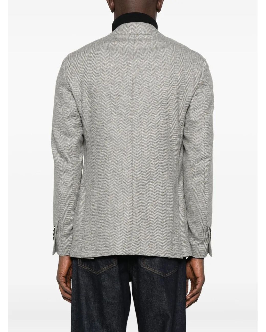 Lardini Gray Herringbone Button Jacket for men