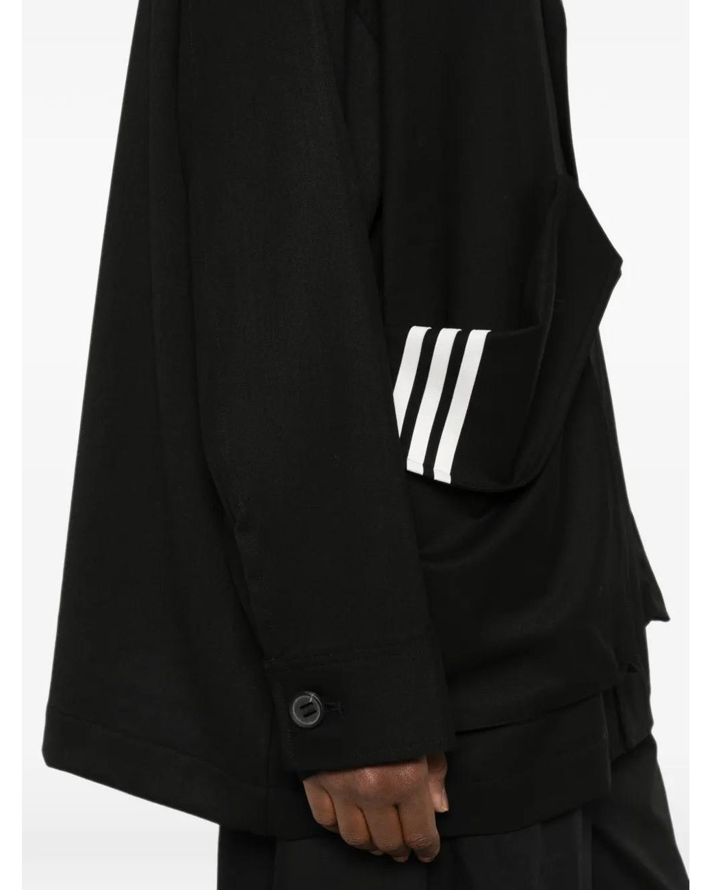 Y-3 Black Notched-Lapels Three Stripe Lightweight Jacket