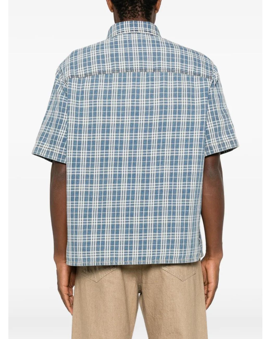 Burberry Blue Check Short-Sleeve Shirt for men
