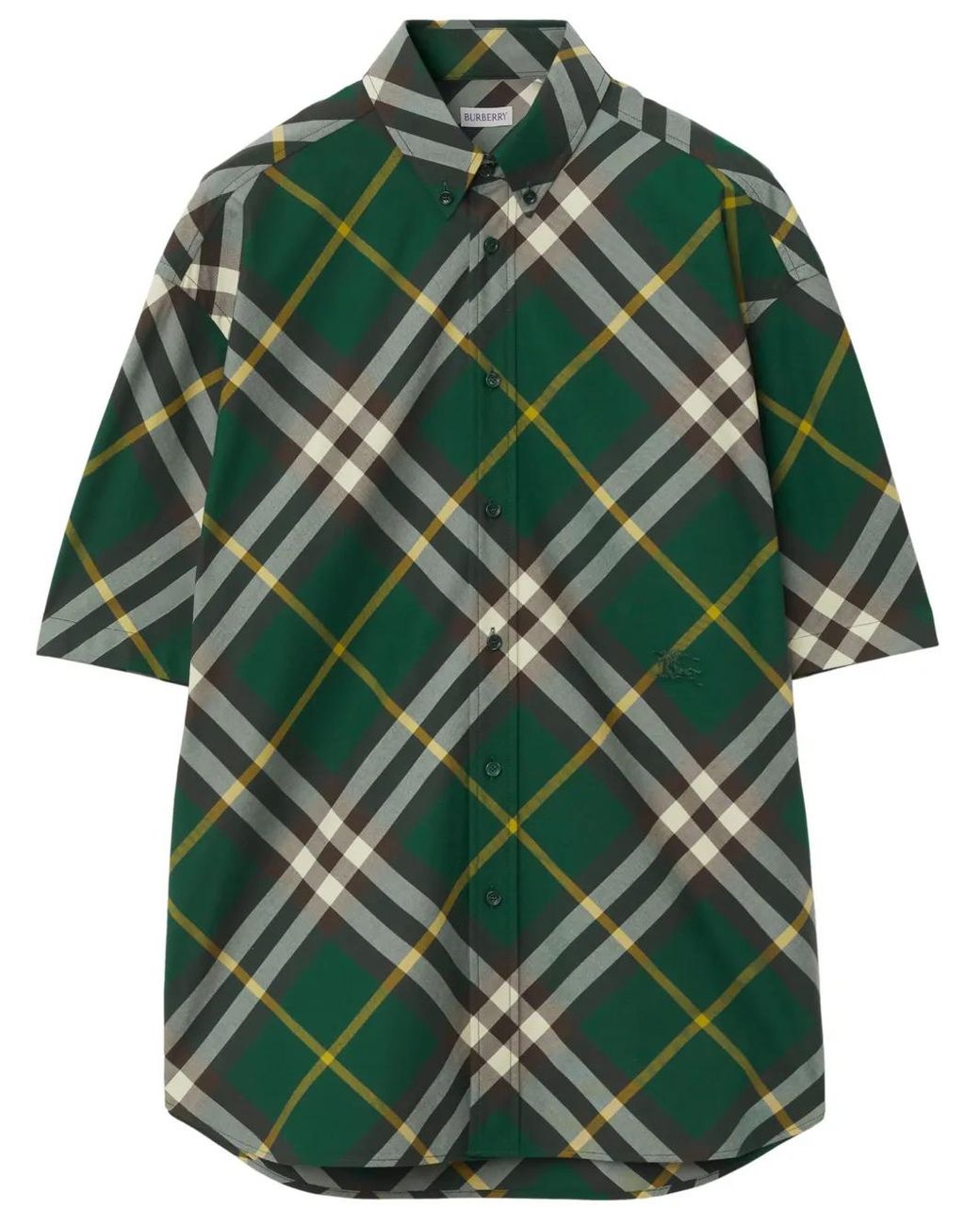 Burberry Green Check Motif Cotton Shirt for men
