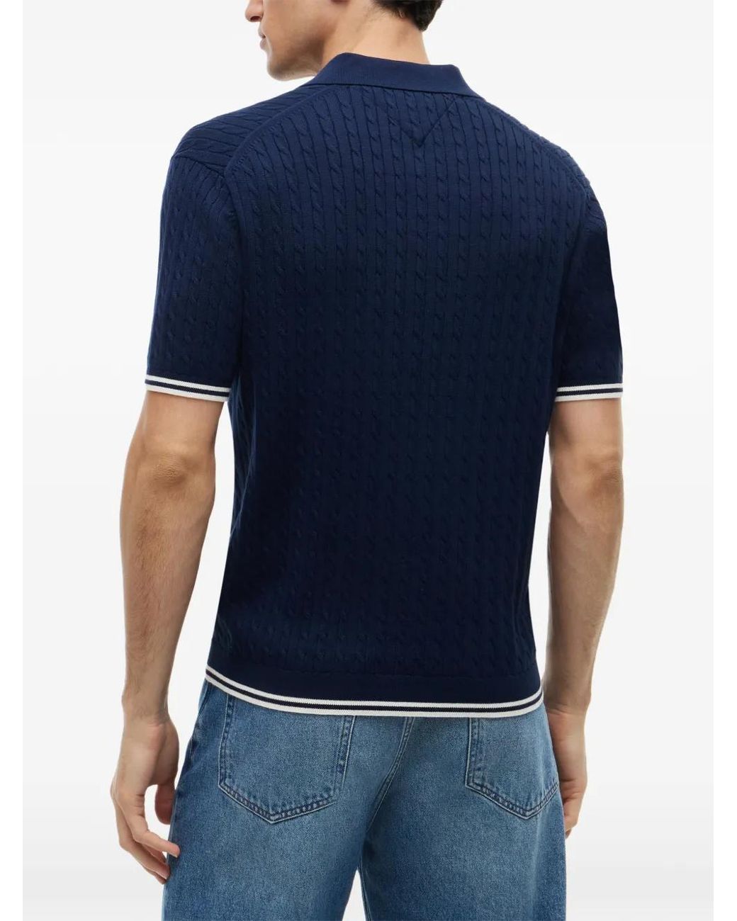 Tommy Hilfiger Blue Cable-Knit Short-Sleeve Polo Shirt for men