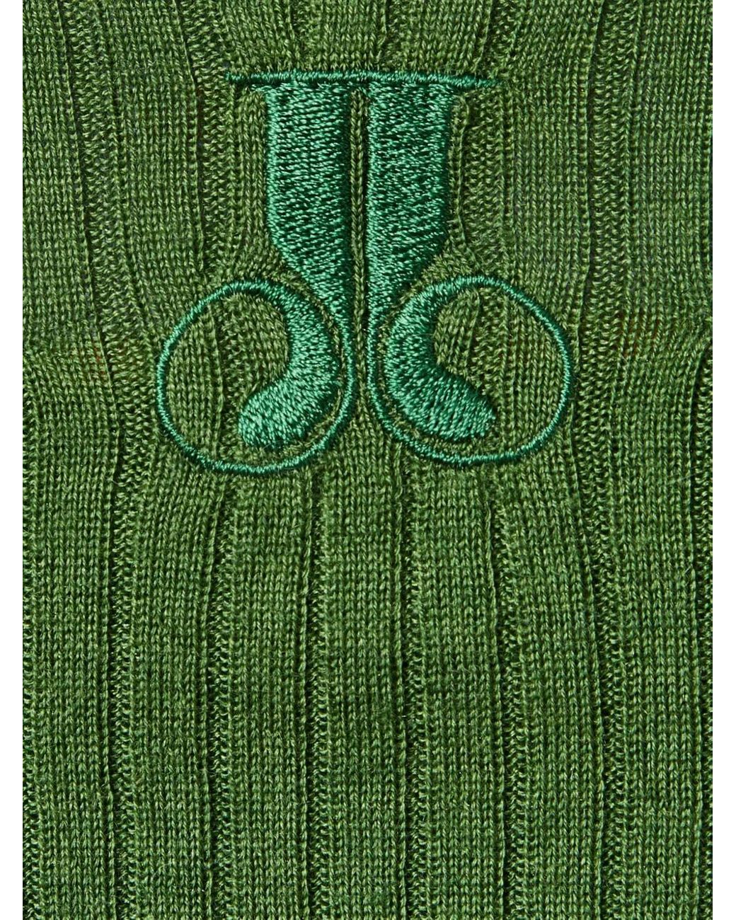 LaDoubleJ Green Feather-Trimmed Colour-Block Sweater