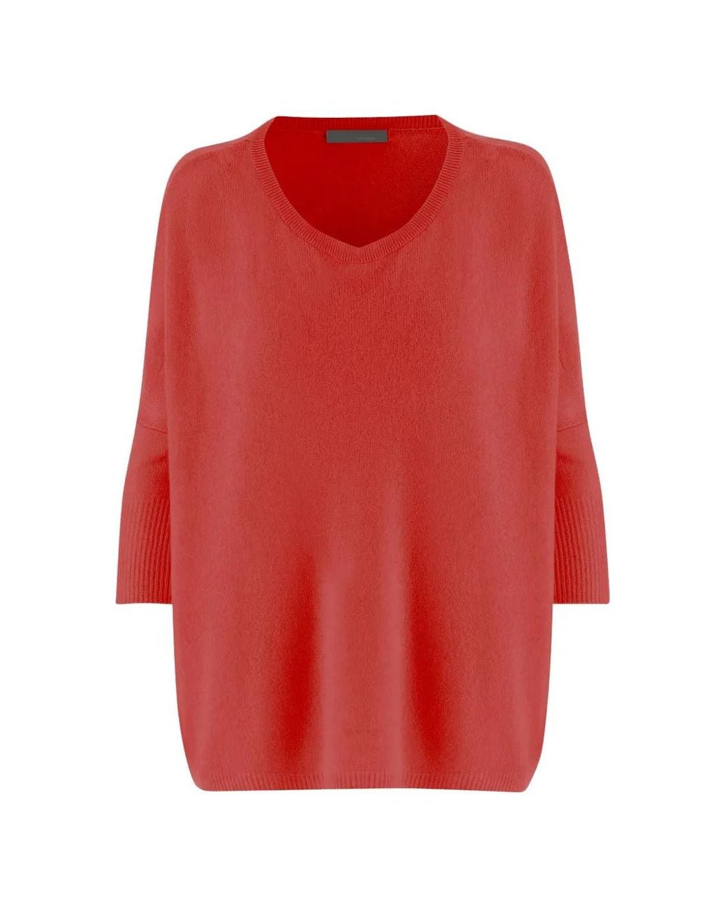 Allude Red V-Neck Ribbed Sweater