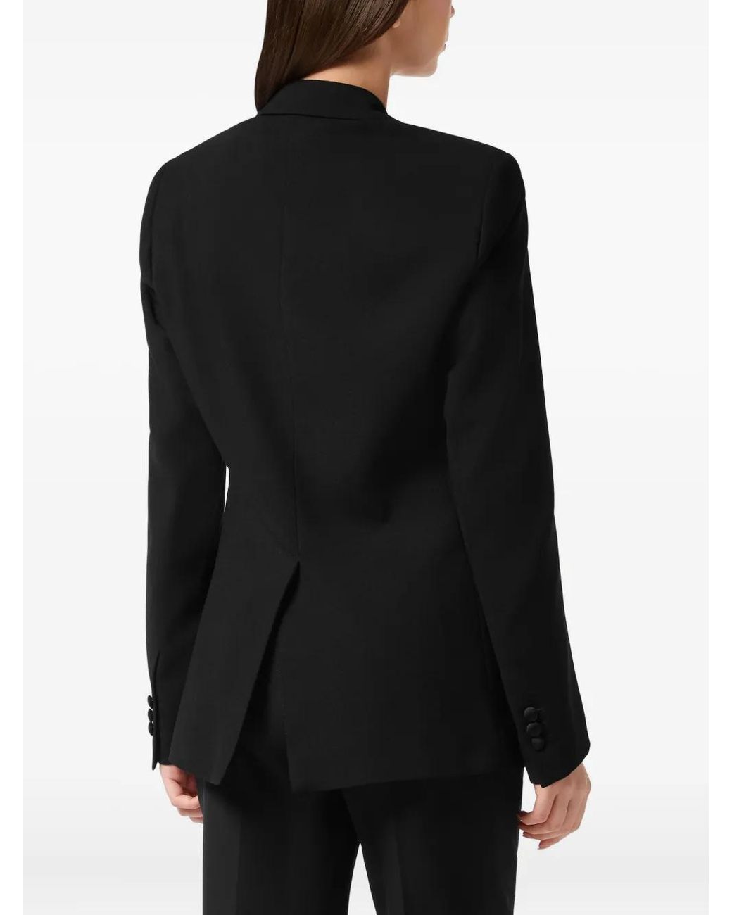 Philipp Plein Black Crepe And Satin Double-Breasted Blazer 'Dame'