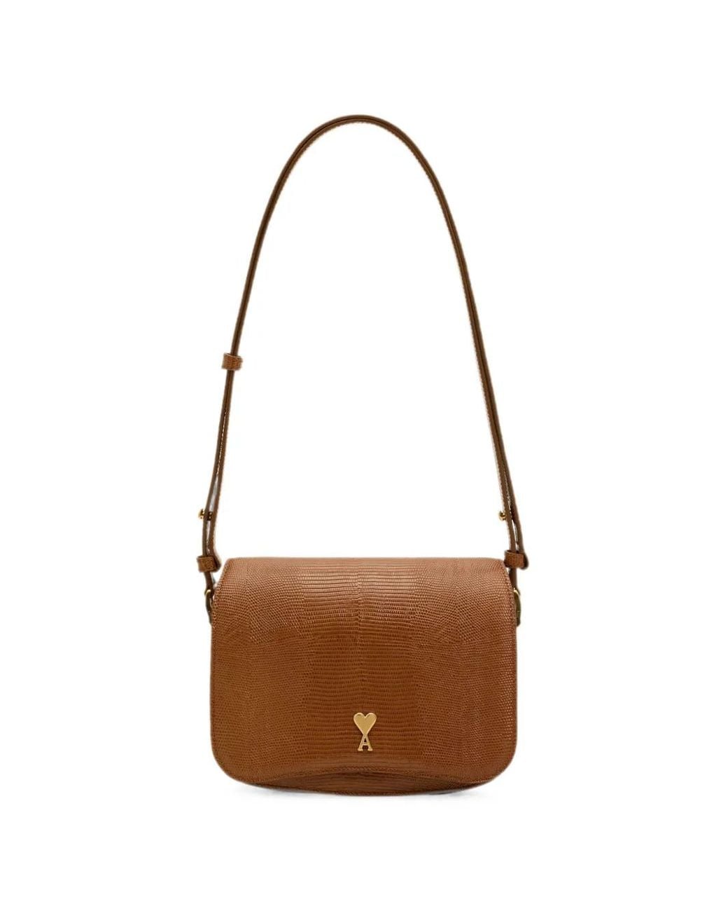 AMI Brown Lizard Embossed Cowhide Leather Paris Paris Bag