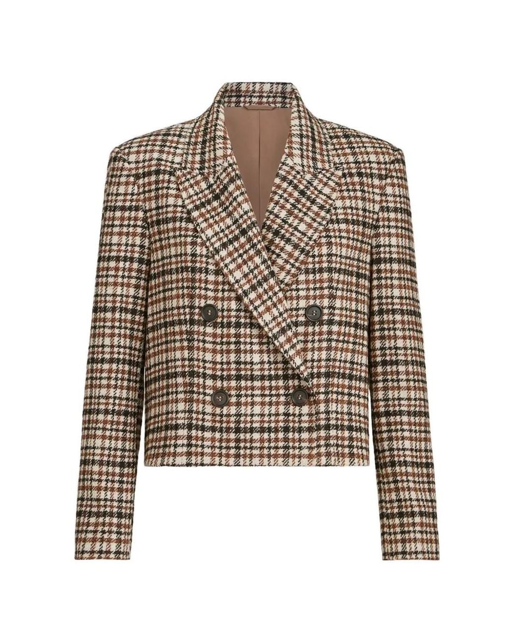 Brunello Cucinelli Brown Comfort Checked Wool And Alpaca Blazer With Monili