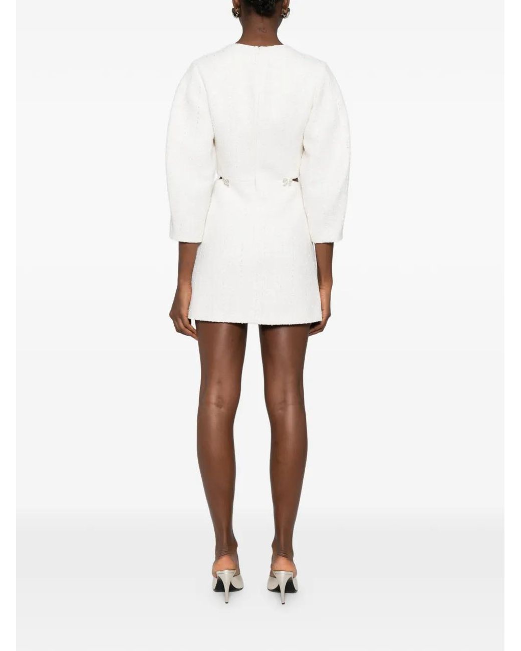 Maje White Short Balloon-Sleeve Tweed Dress