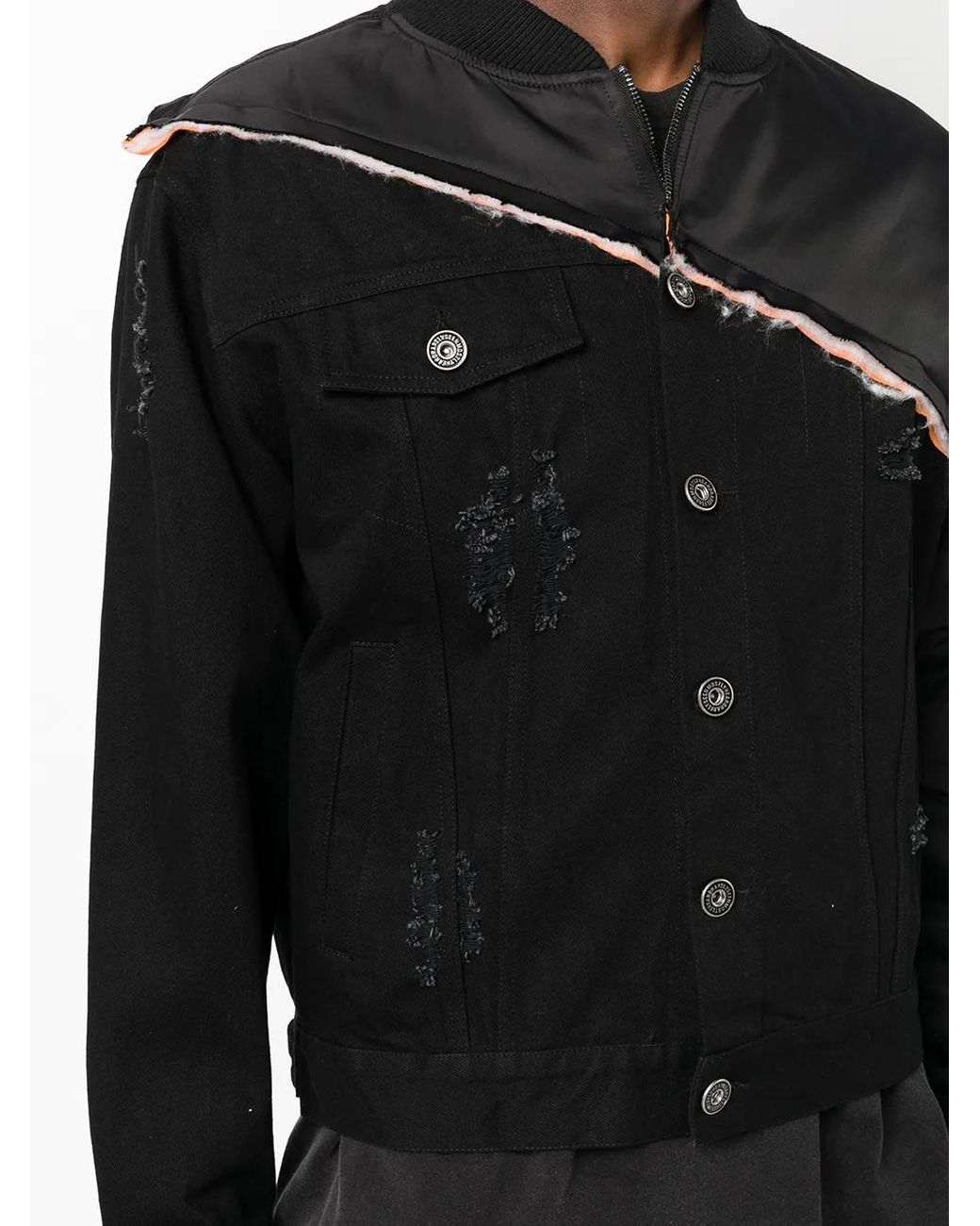 Mostly Heard Rarely Seen Black Patchwork Panelled Denim Jacket for men