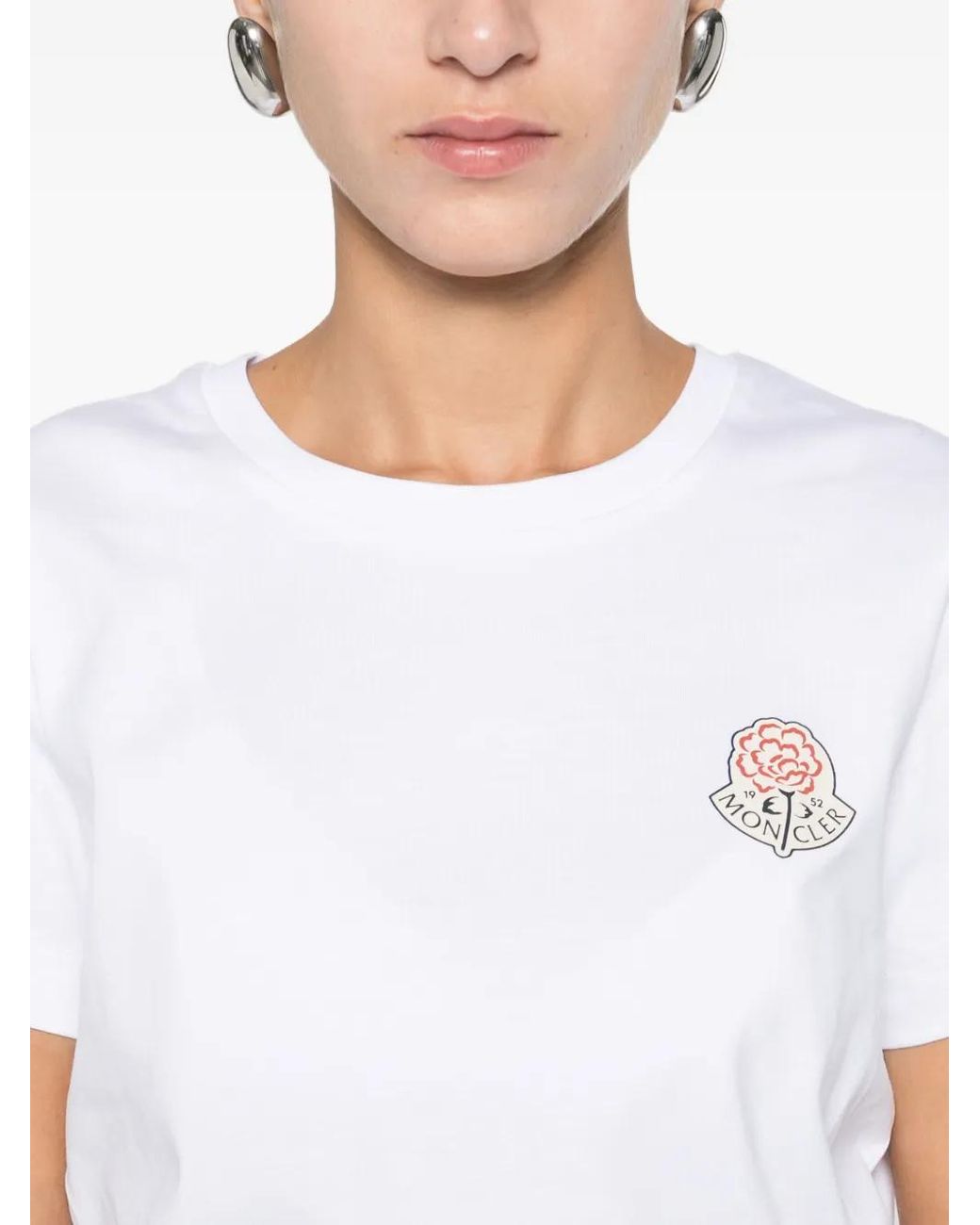 Moncler White Round-Neck T-Shirt With Logo Patch Detail