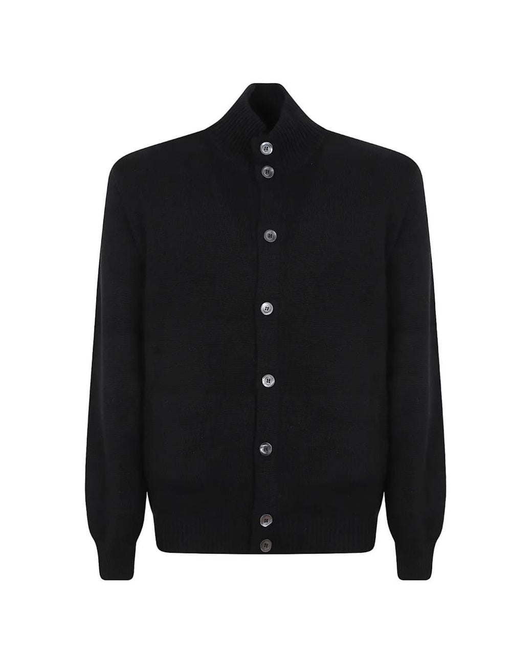 Cruciani Black High-Neck Buttoned Knit Cardigan for men