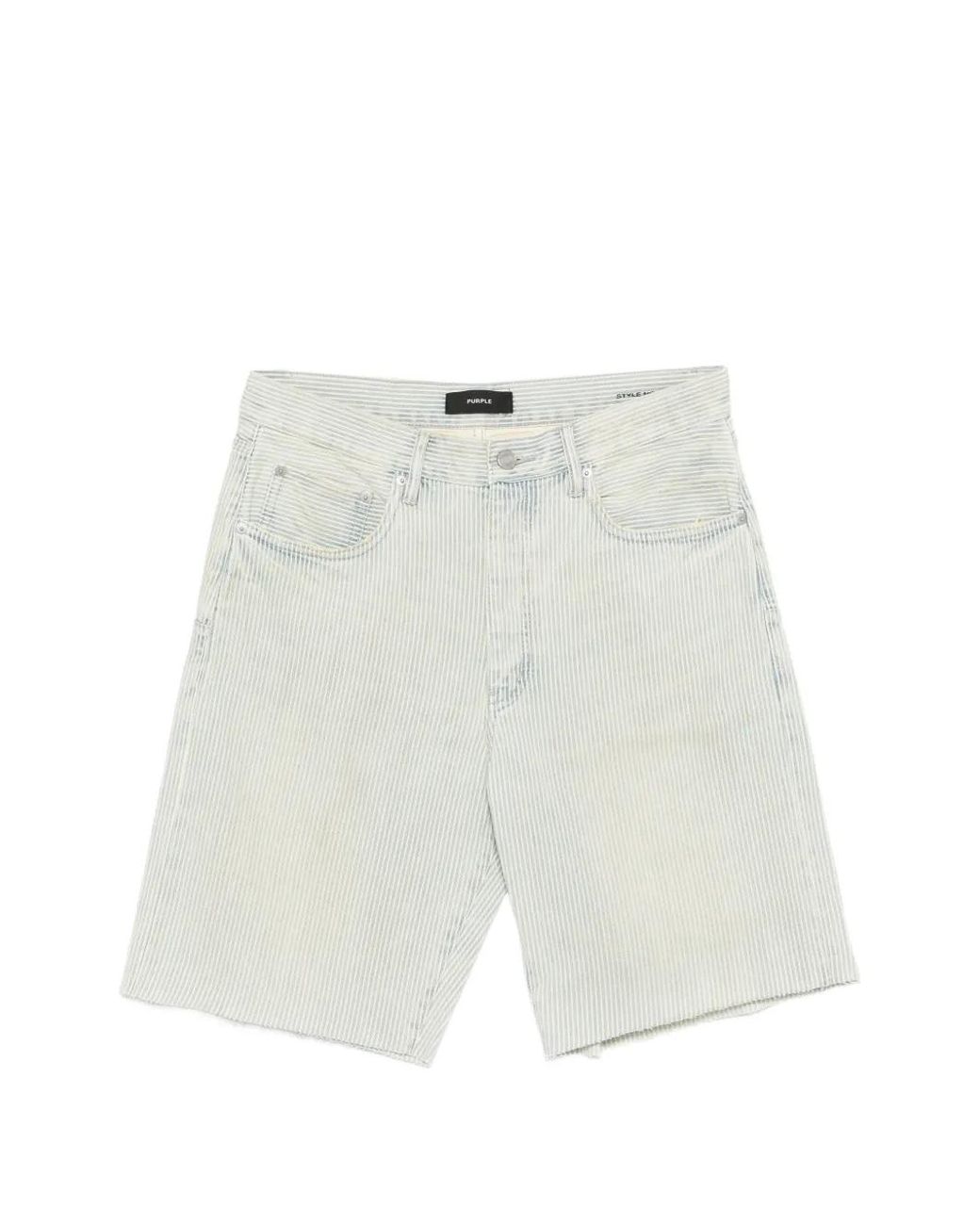Purple Brand White Striped Raw-Cut Shorts for men