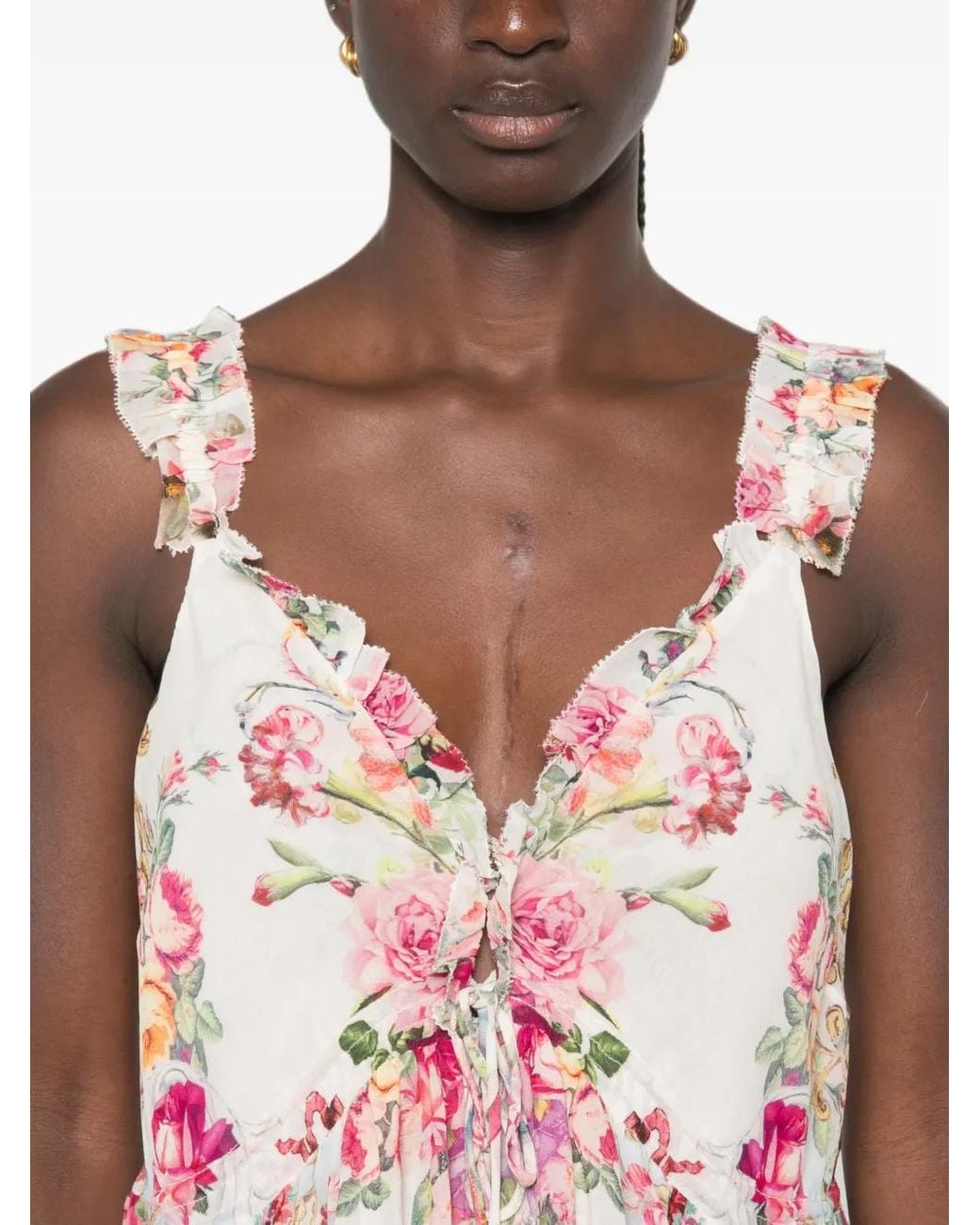 Camilla Pink Floral-Print Ruffled Top