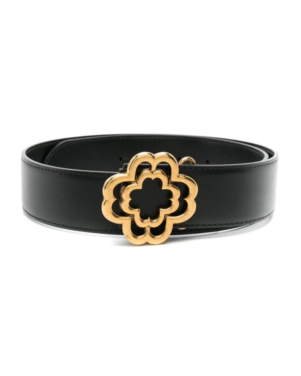 Maje Black Leather Belt With Clover Logo