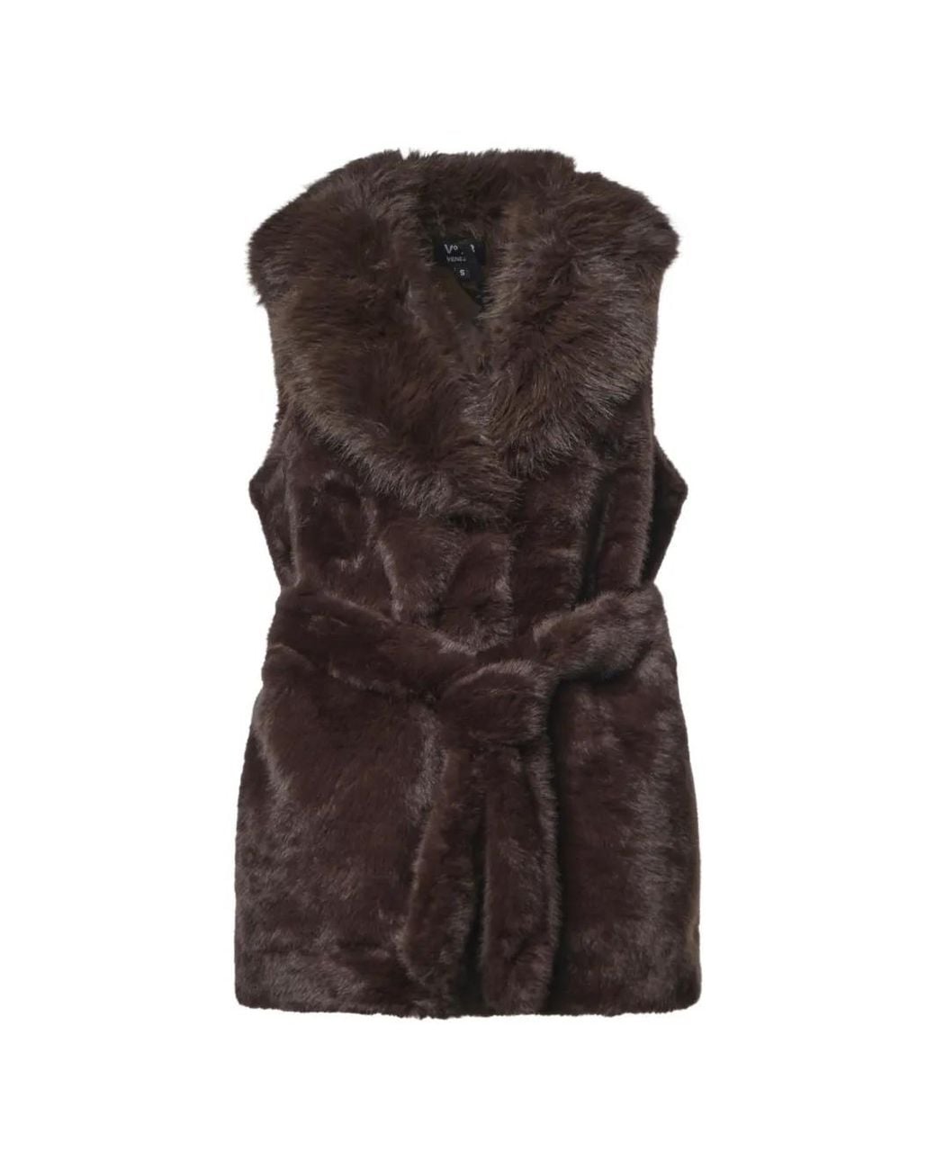 V73 Brown Faux-Fur Belted Gilet