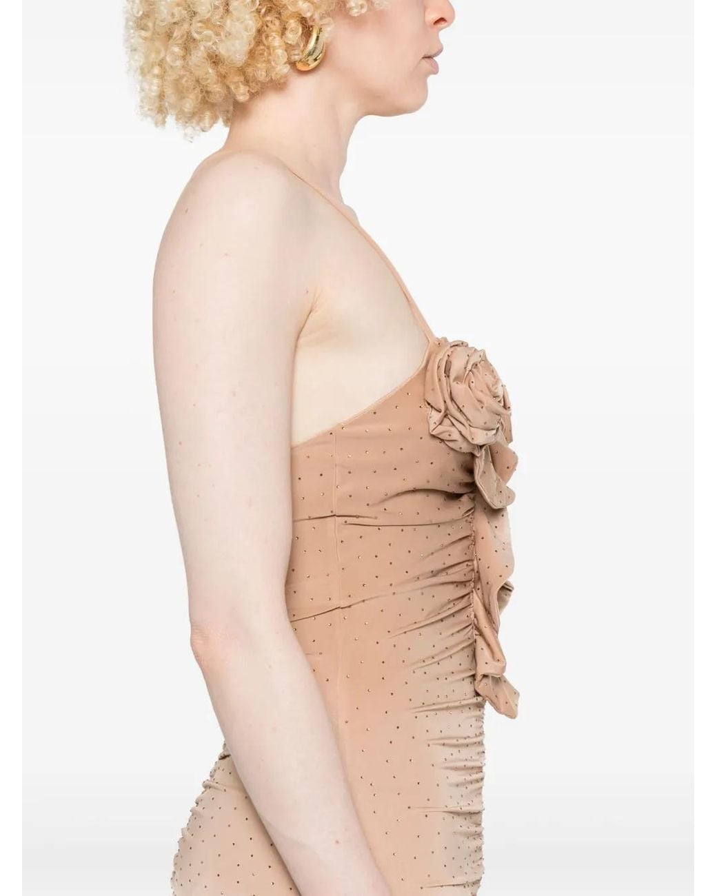 Nissa Natural Rhinestone-Embellished Midi Dress