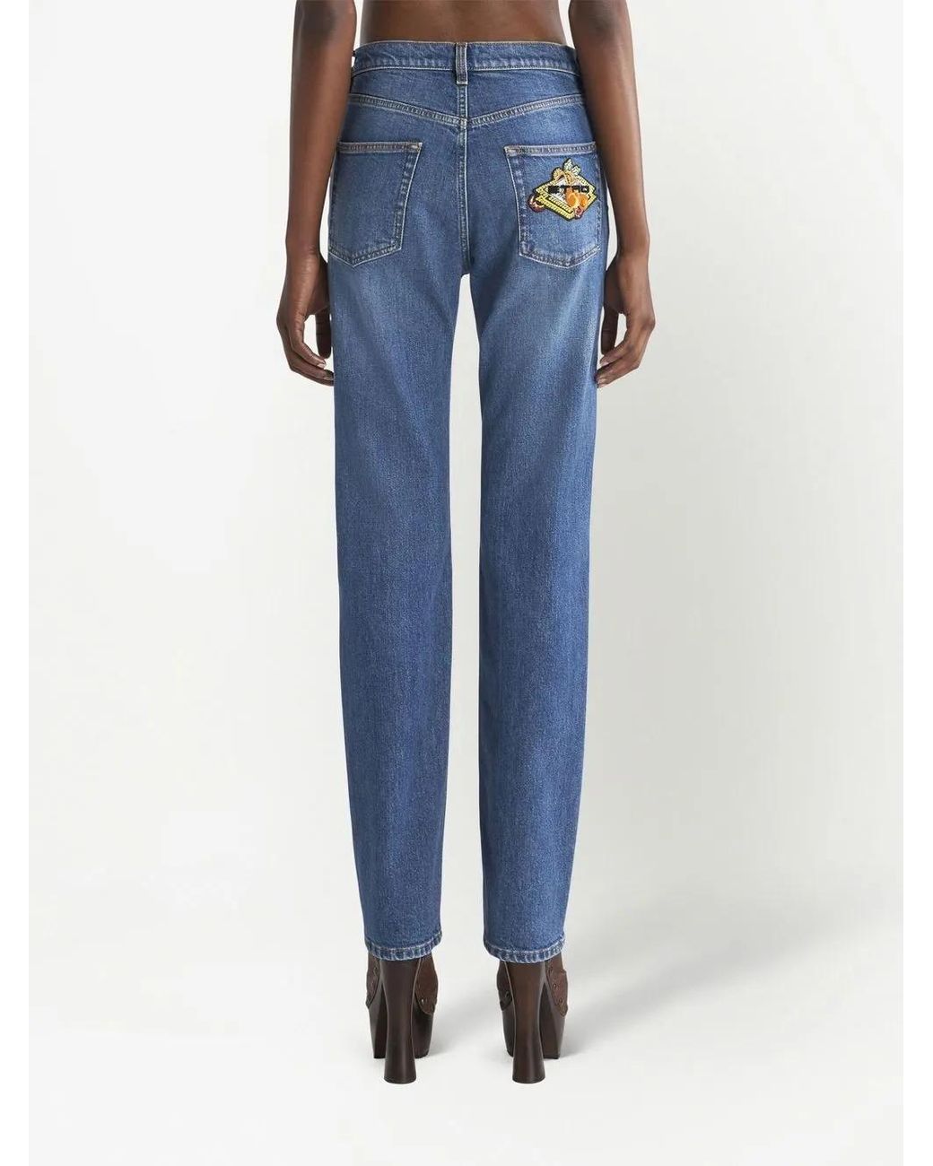Etro Blue Logo-Appliqué Straight-Leg Jeans