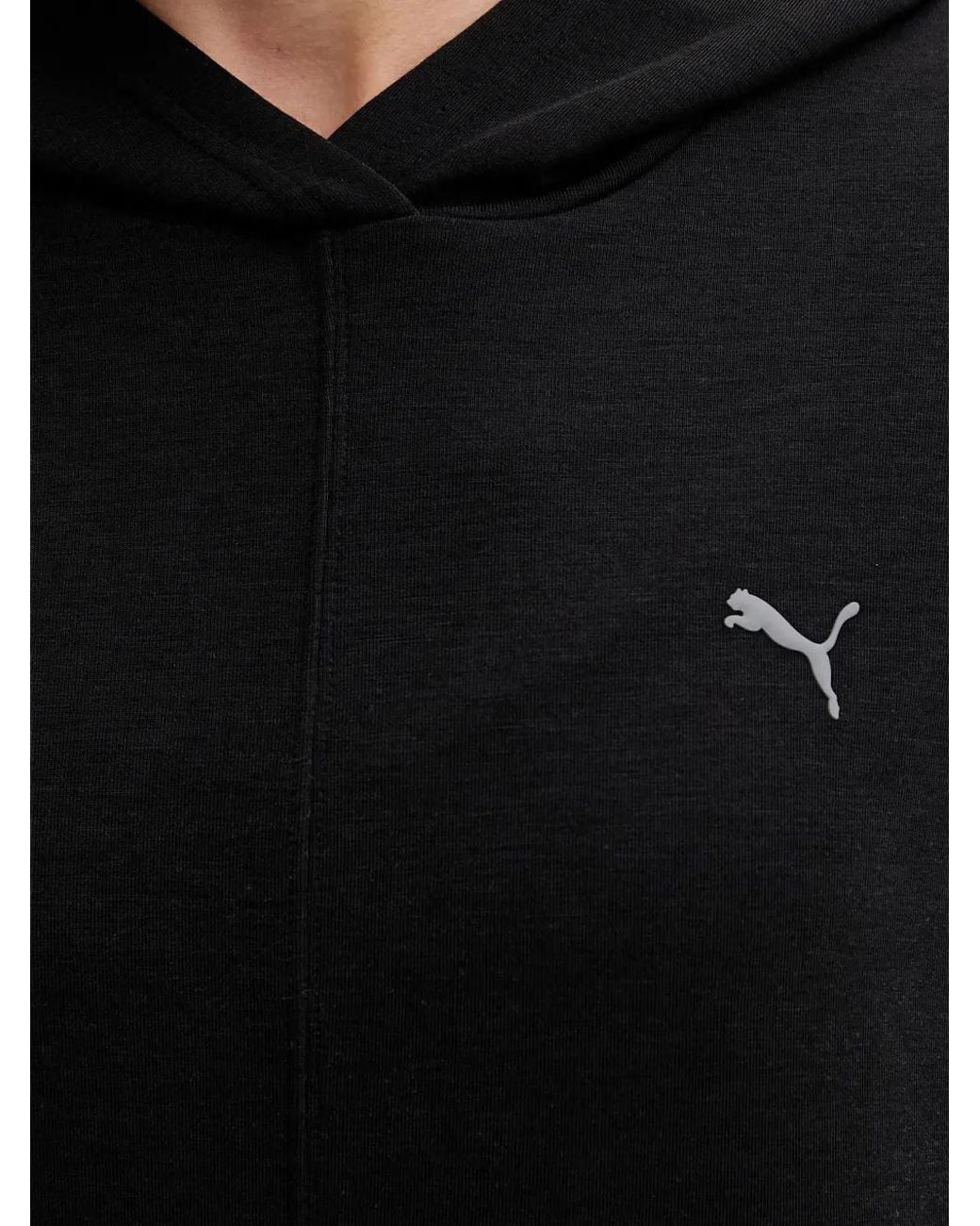 PUMA Black Logo-Print Drop-Shoulder Hoodie
