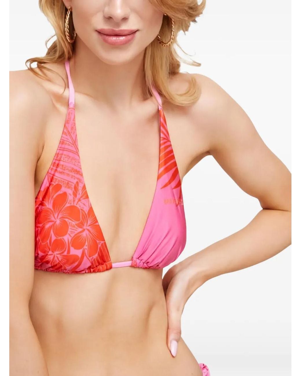 Pinko Red Floral-Print Triangle Bikini Top