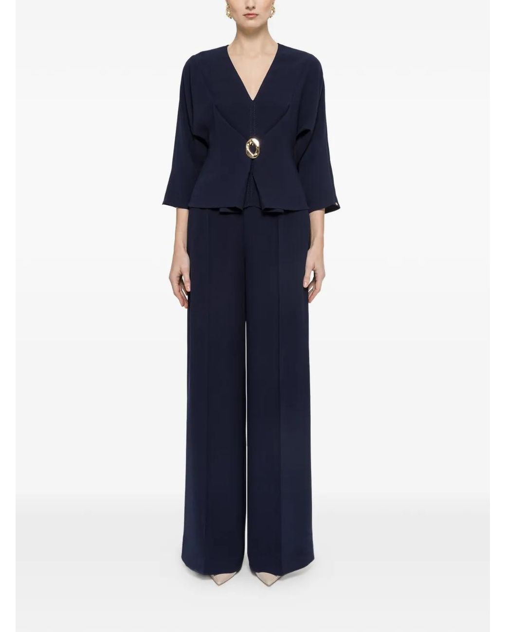 Nissa Blue V-Neck Crepe Top