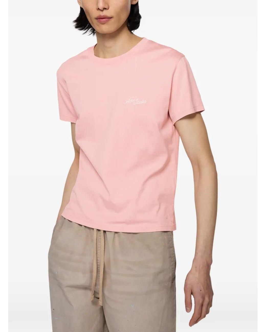 Acne Pink Fitted T-Shirt With Logo