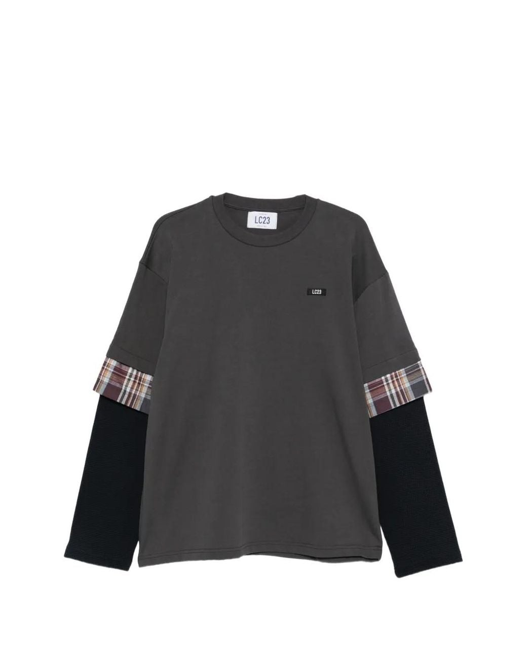LC23 Black Layered Check-Print T-Shirt for men