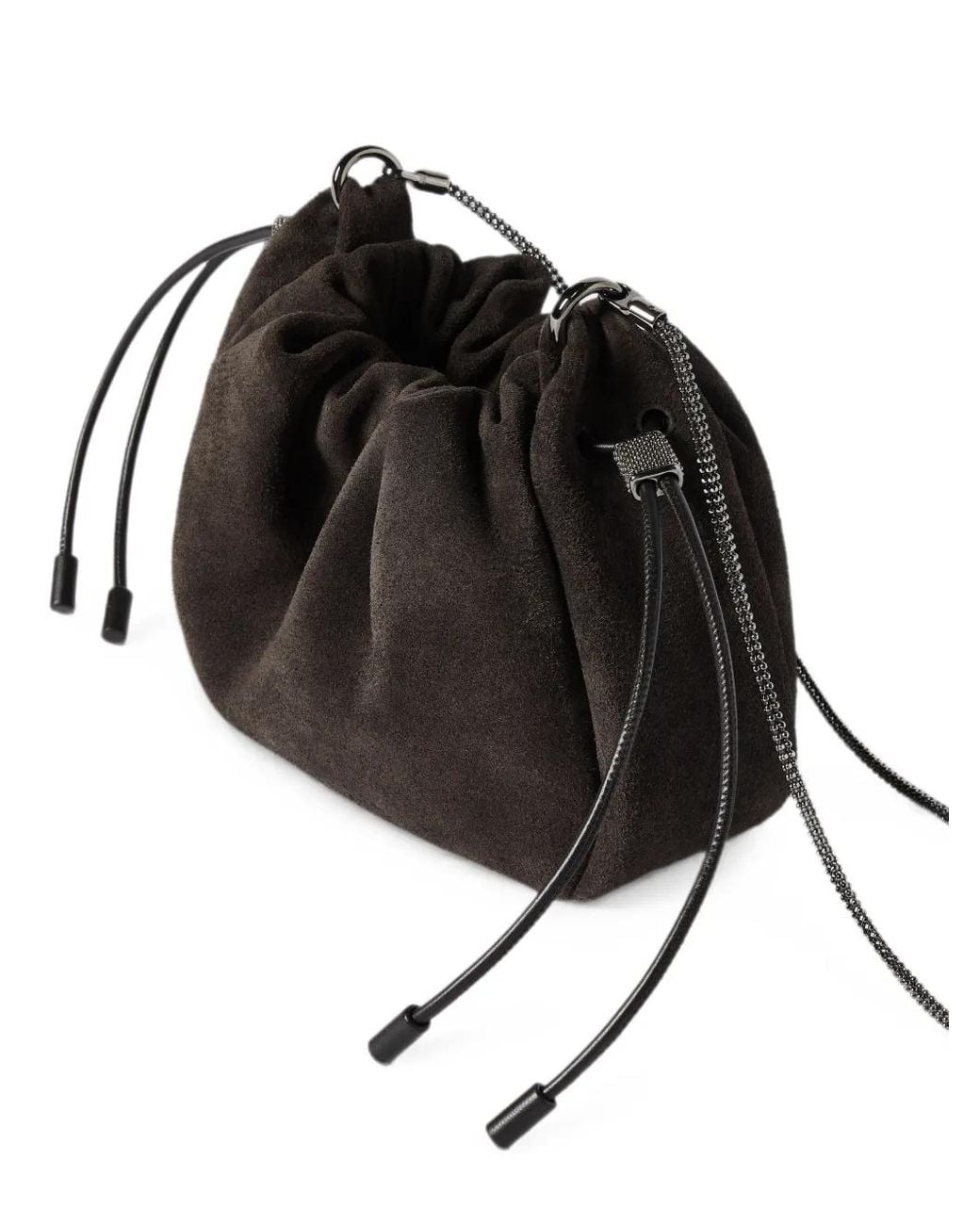 Brunello Cucinelli Black Mellow Suede Shoulder Bag