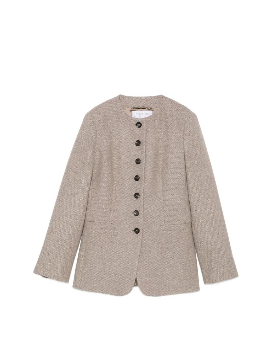 Max Mara Natural Button-Up Collarless Jacket
