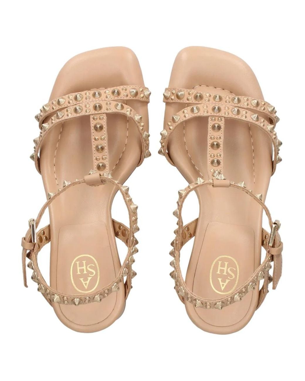 Ash Natural Janice Studded Block-Heel Sandals