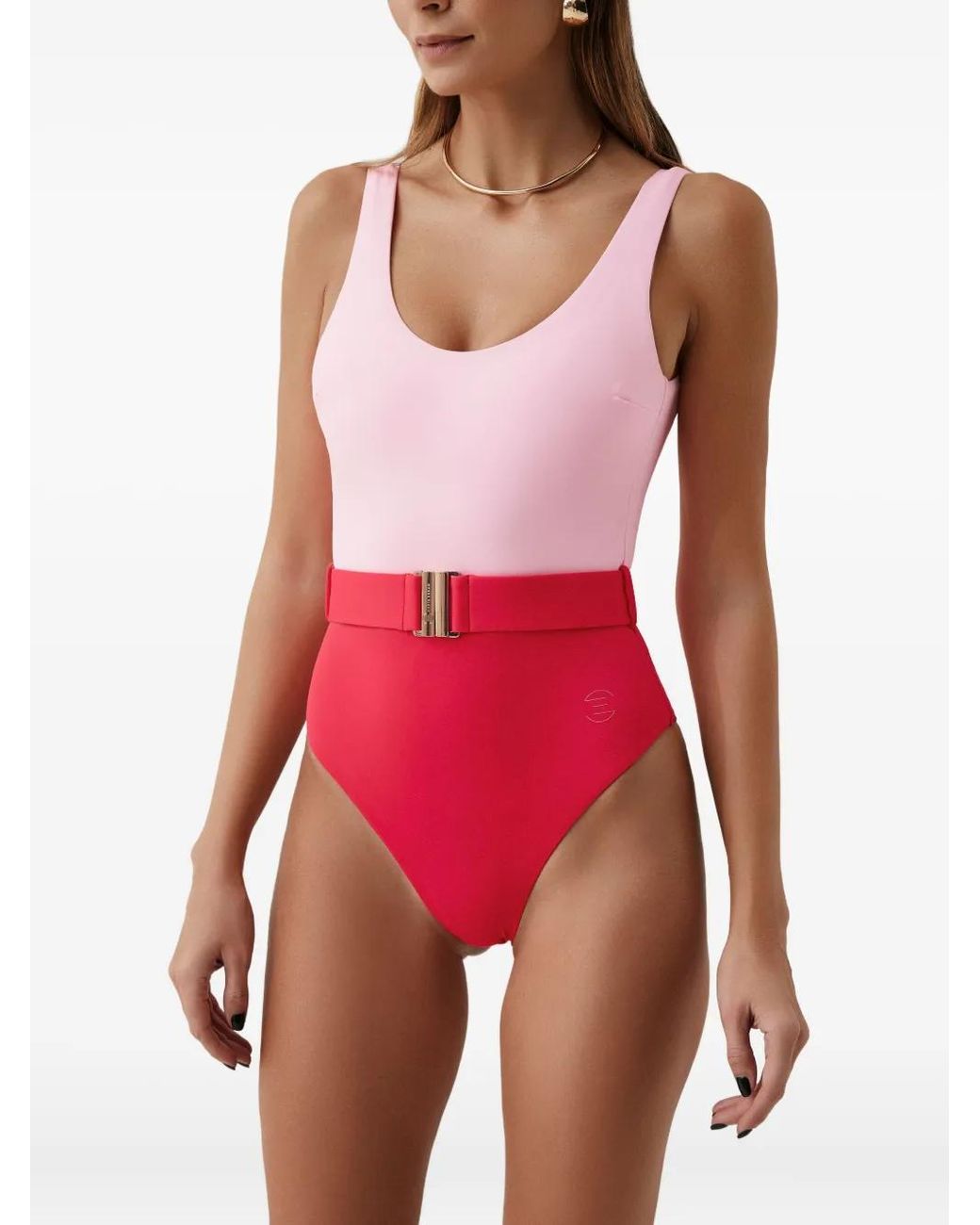 SOFIA ERHAN Pink Belted Colour-Block Swimsuit