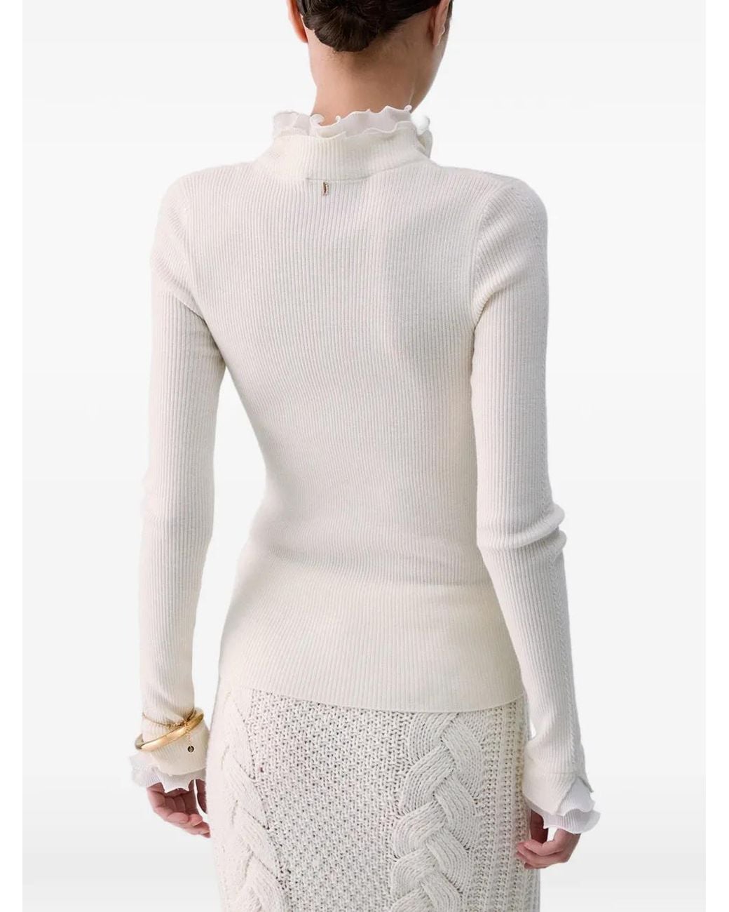 Liu Jo White Wool Turtleneck With Ruffles