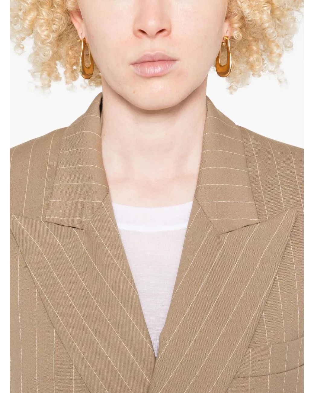 Victoria Beckham Natural Pinstripe Double-Breasted Blazer