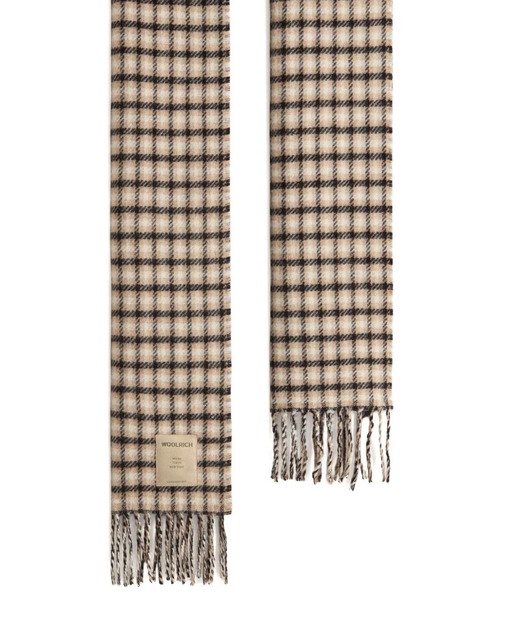 Woolrich White Checked Fringed Scarf