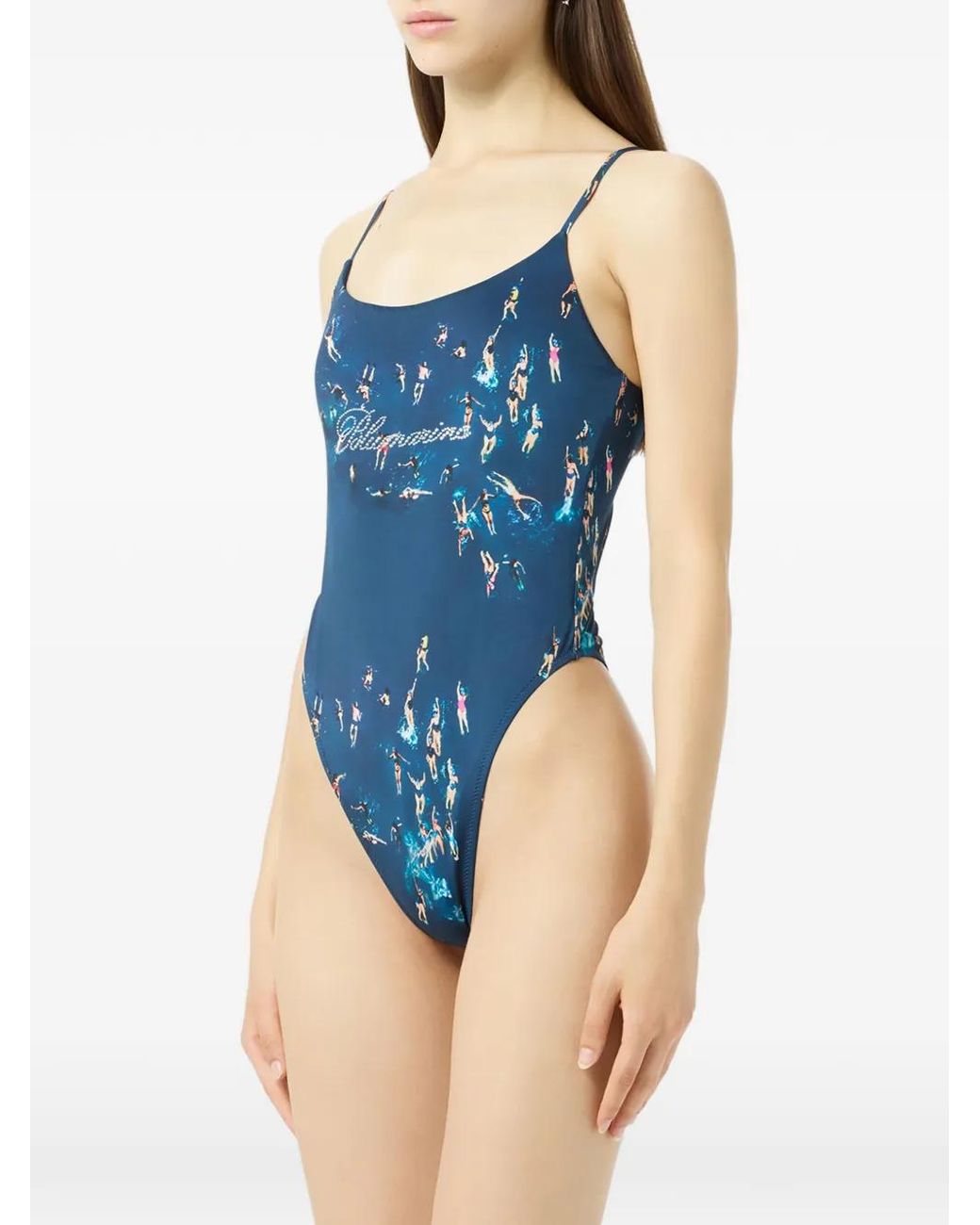 Blumarine Blue Swimmers-Print Swimsuit