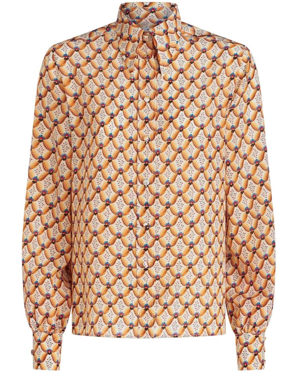 Etro Brown Floral-Print Silk Shirt