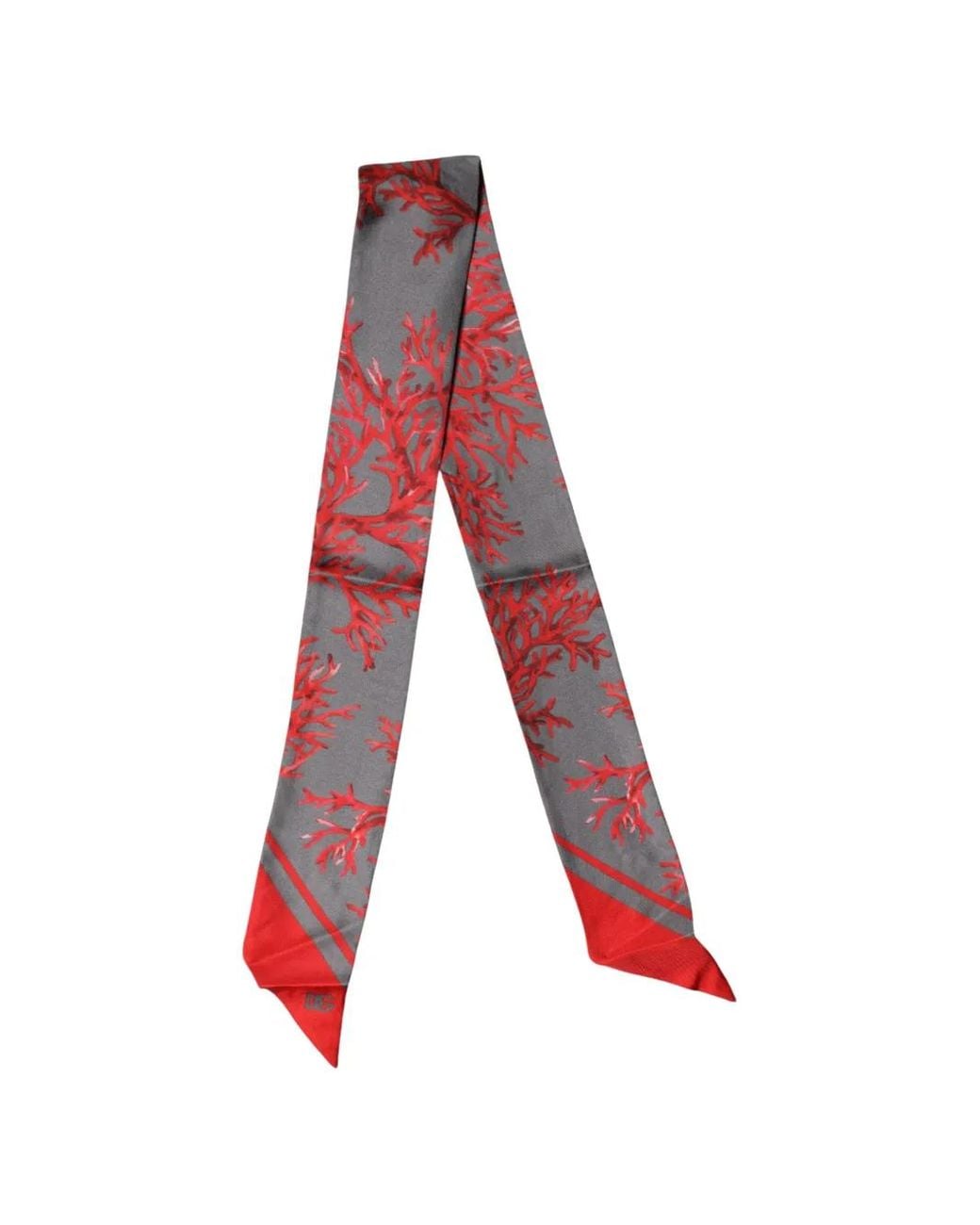 Dolce & Gabbana Red Coral-Print Neck-Wrap Foulard Scarf