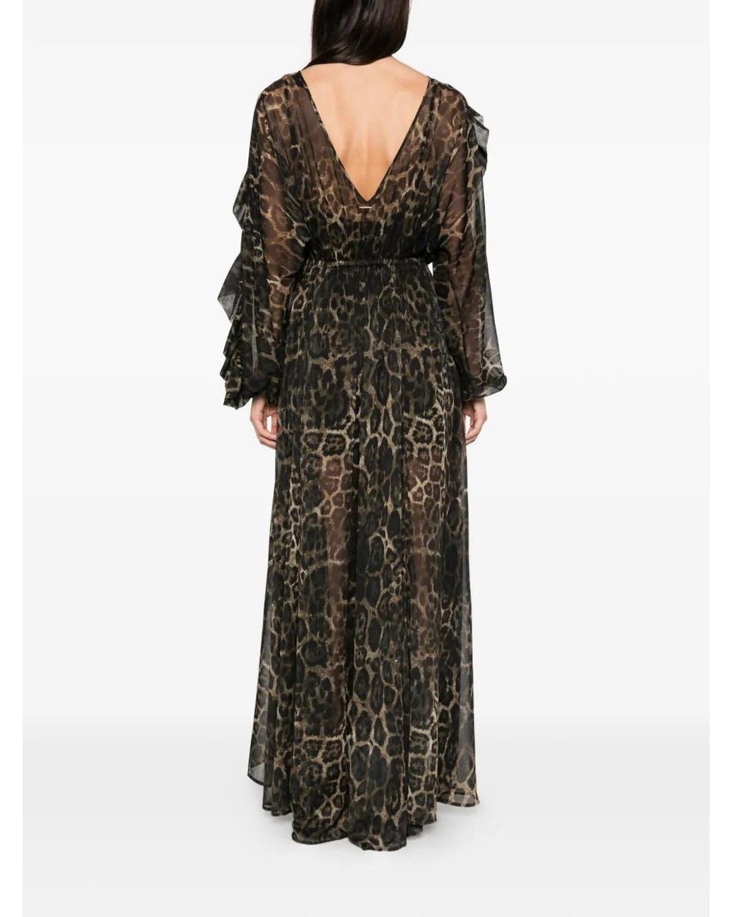 Just Cavalli Black Leopard-Print Ruffled Maxi Dress
