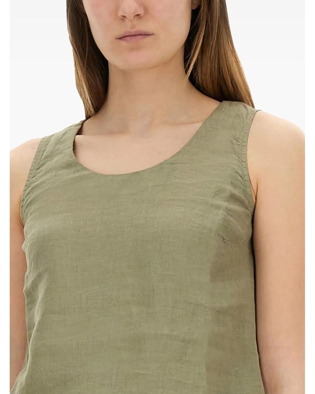 120% Lino Green Round-Neck Linen Top