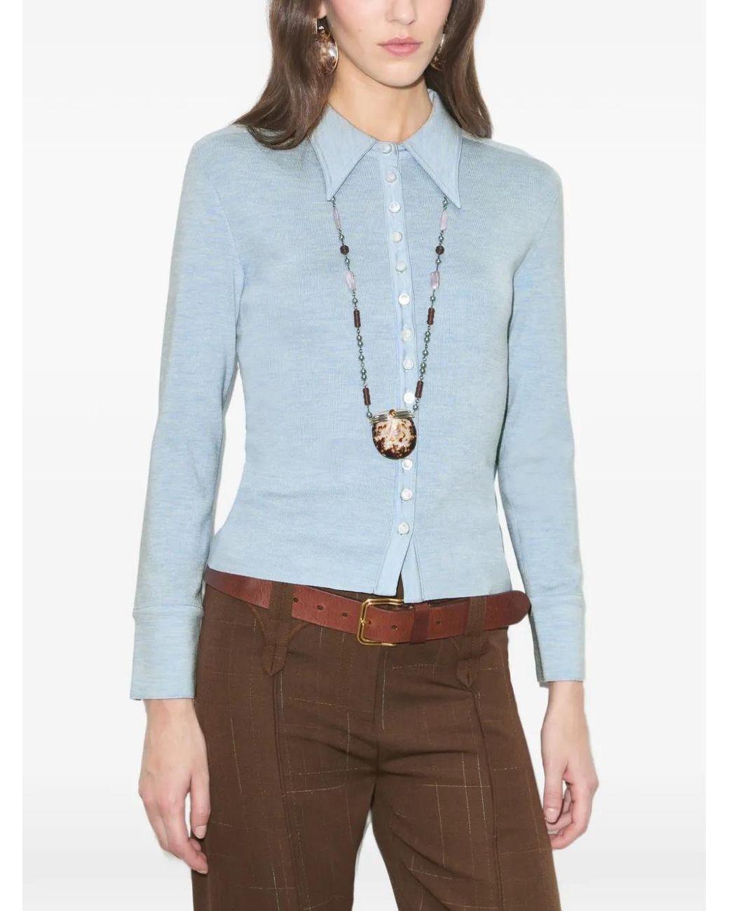Tory Burch Blue Silk Polo Cardigan