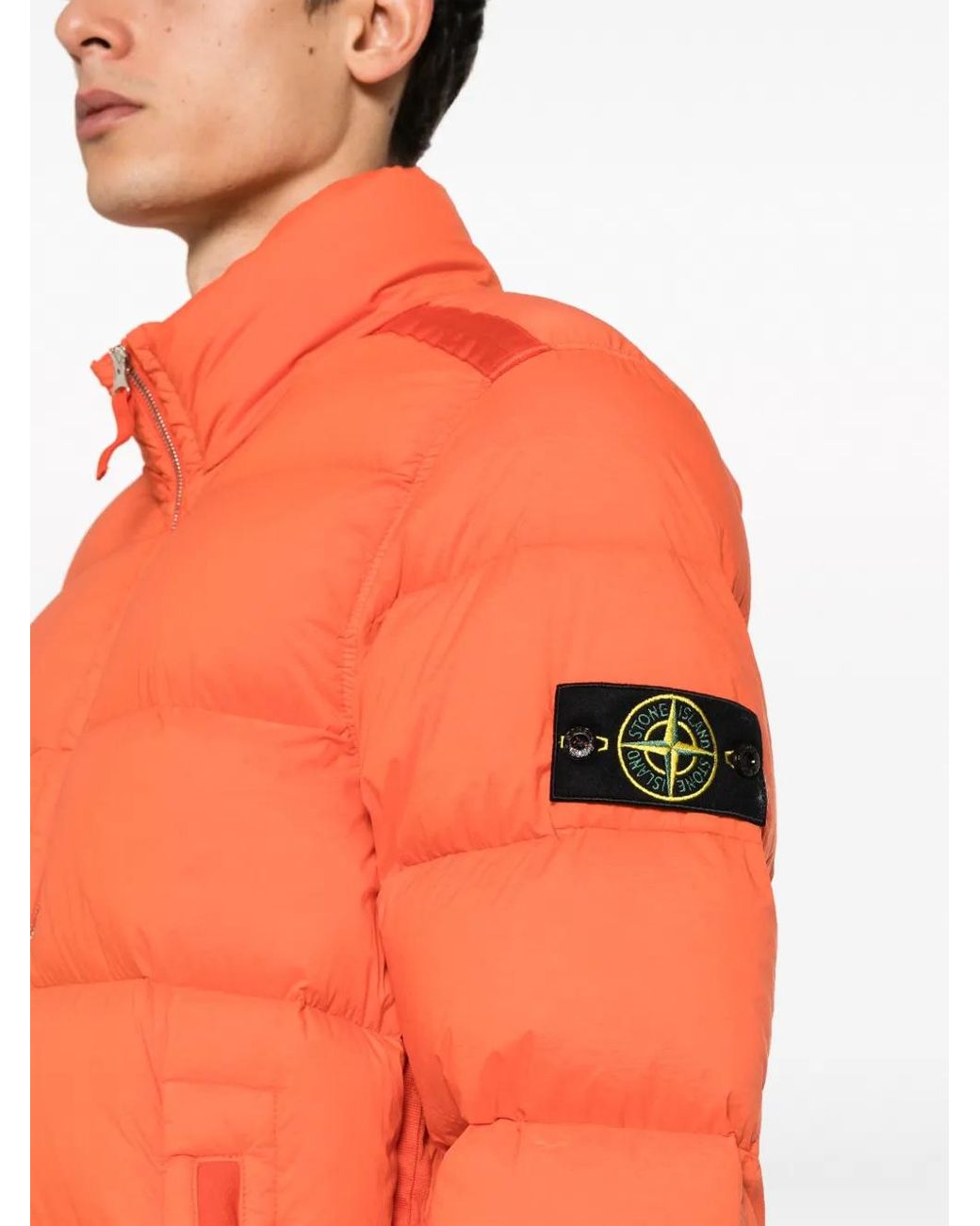 Stone Island Orange Compass-Appliqué Quilted Jacket for men