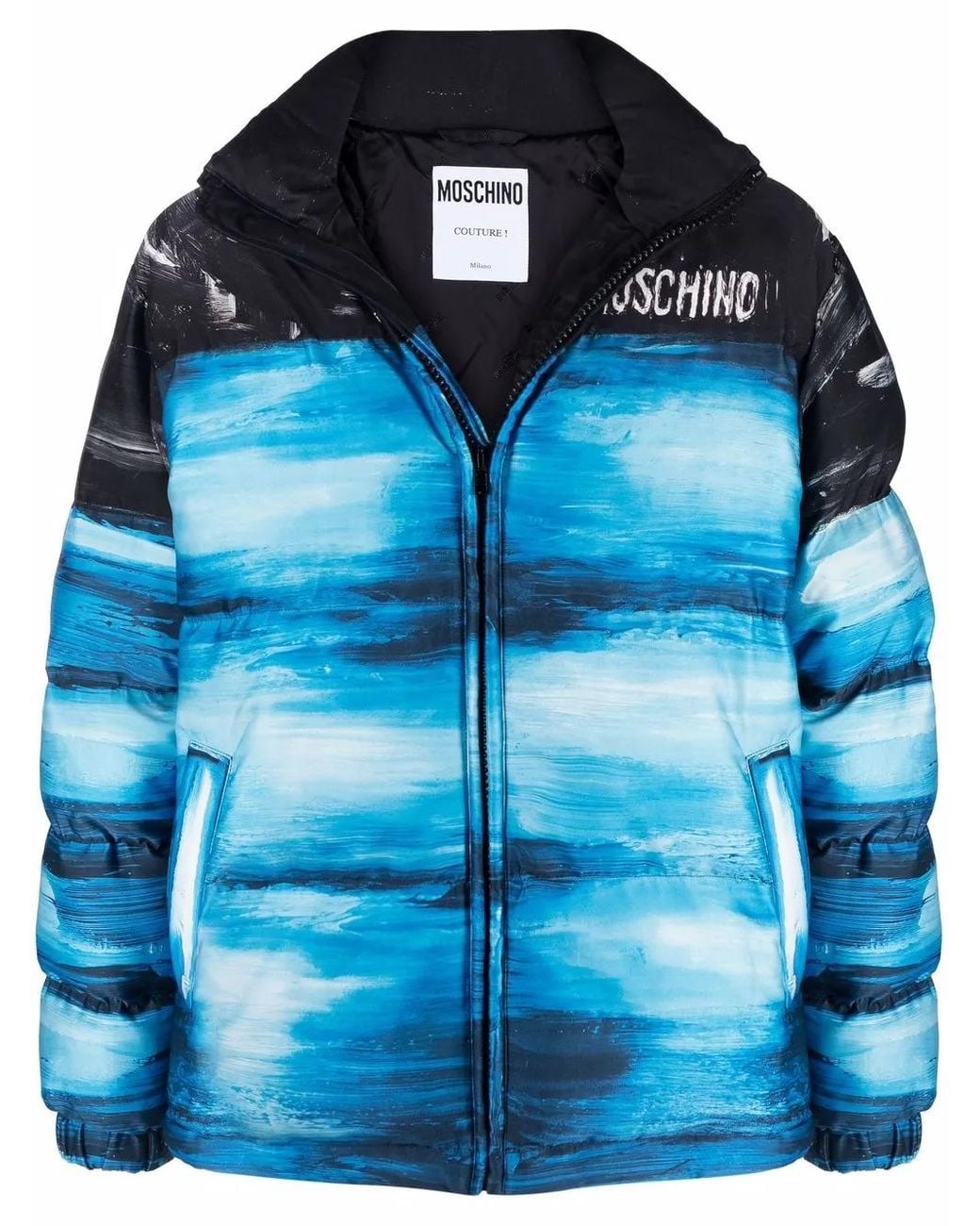 Moschino Blue Faded-Effect Logo Coat for men