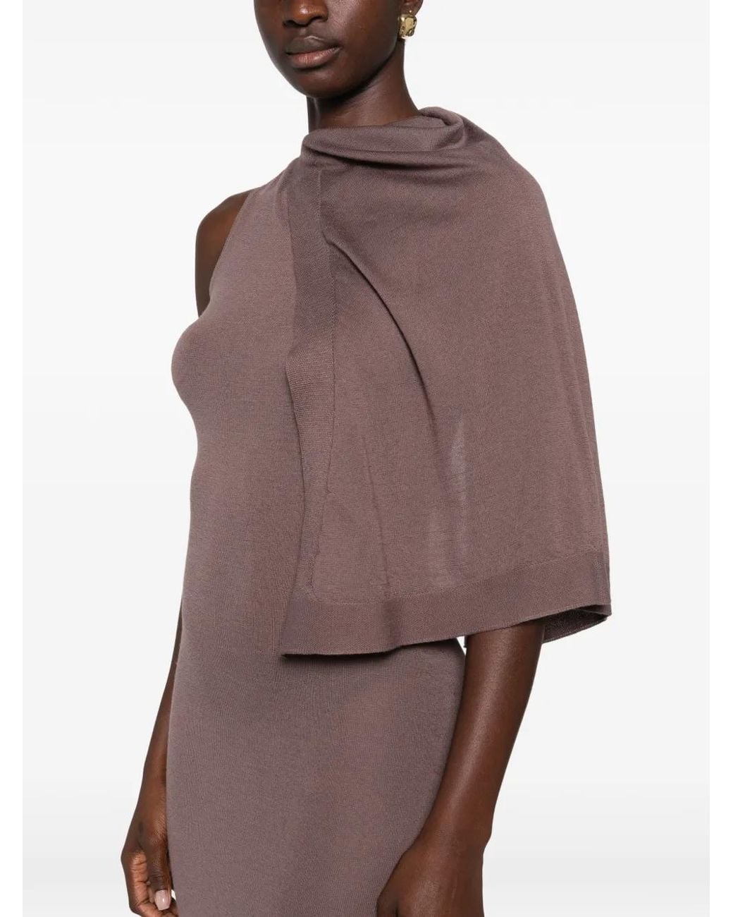 Rick Owens Purple Scarf One-Shoulder Draped Maxi Dress