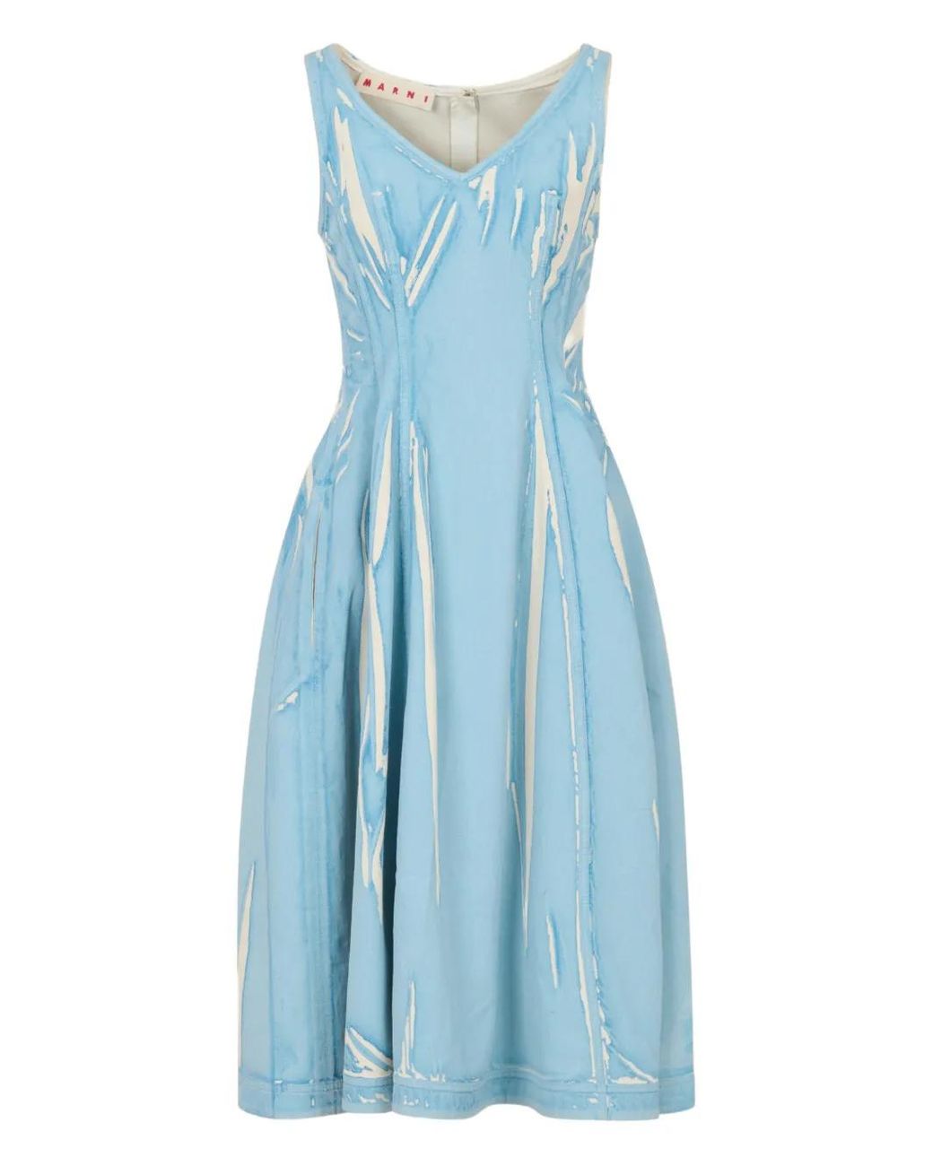 Marni Blue Screen-Printed Denim Midi Dress