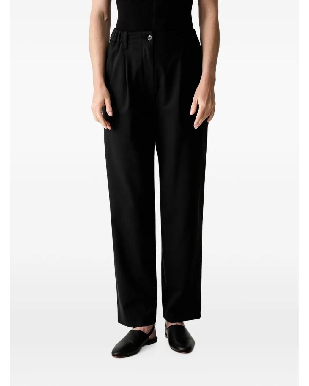 KENZO Black Pleated Straight-Leg Trousers