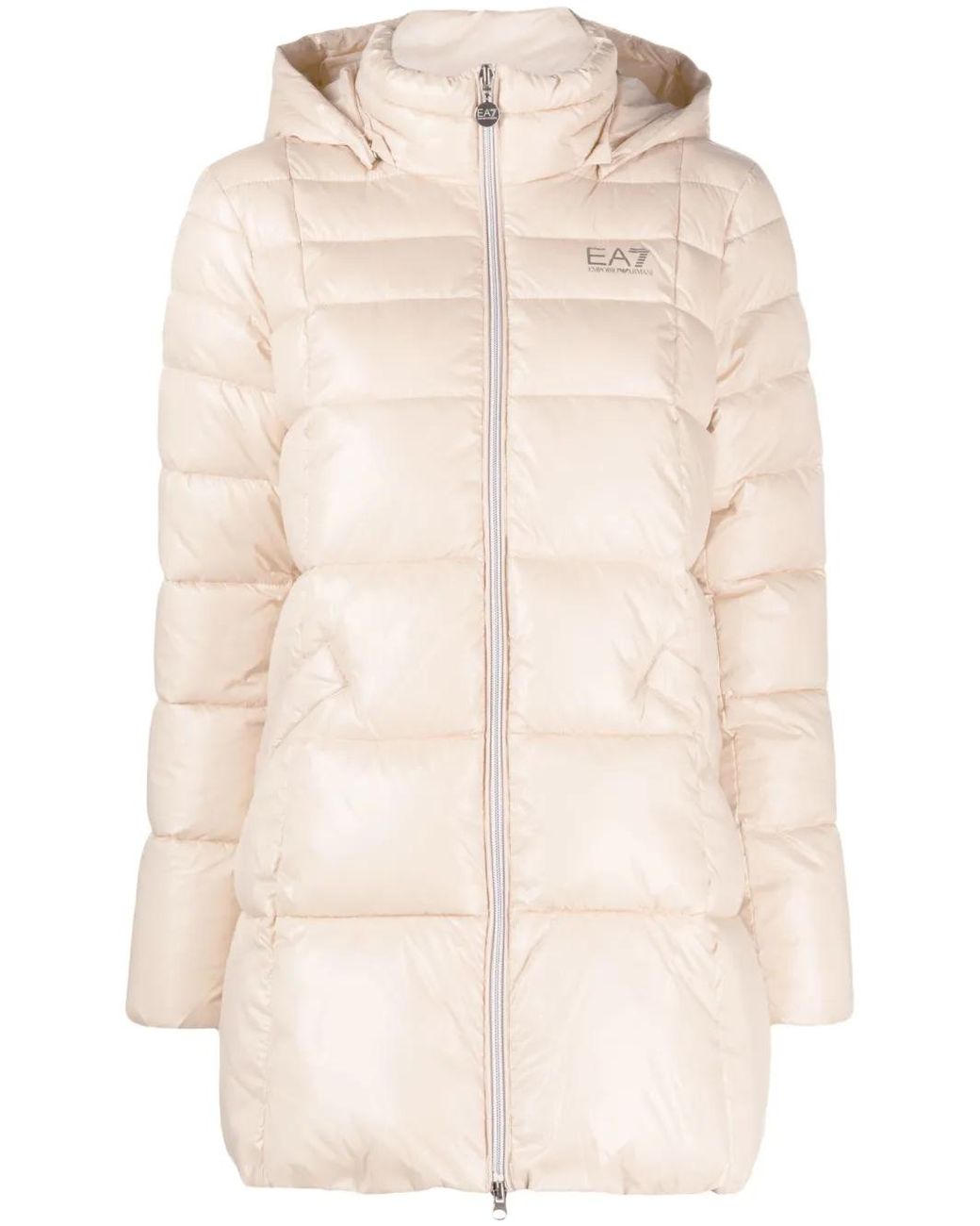 EA7 Natural Logo-Print Hooded Padded Jacket