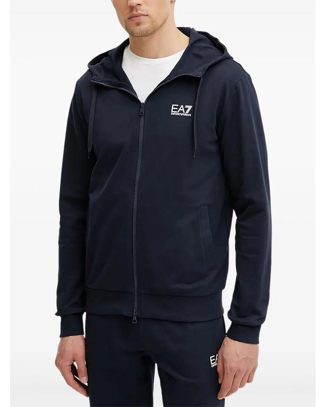 EA7 Blue Logo-Print Zip-Up Tracksuit for men