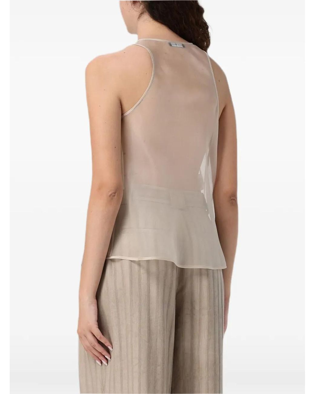 Emporio Armani Natural Macramé-Insert Tulle Blouse