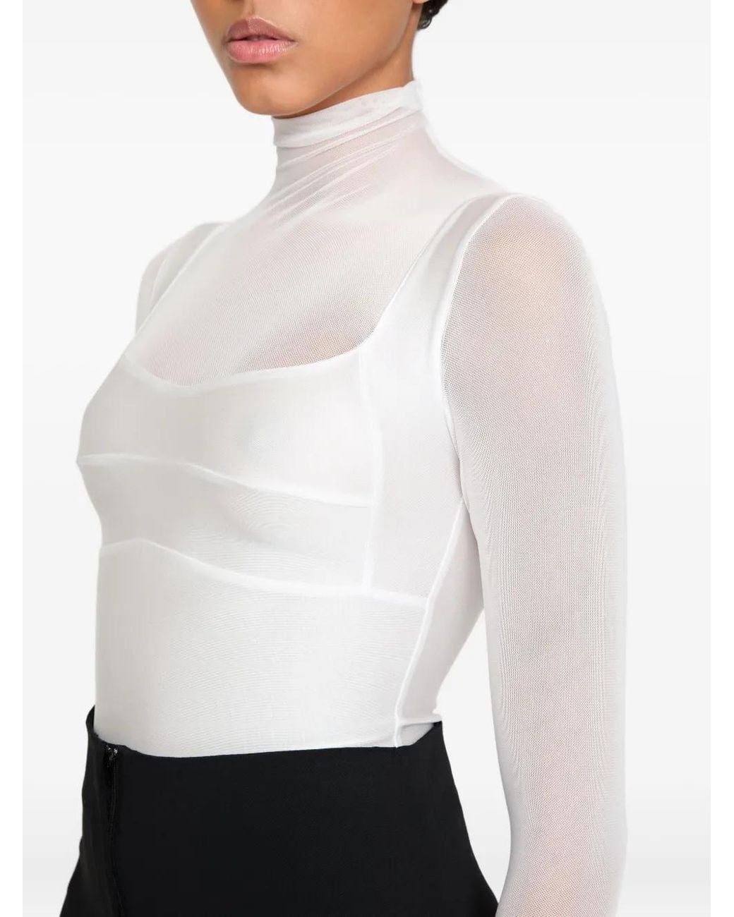 Atu Body Couture White Mesh-Detail Bodysuit