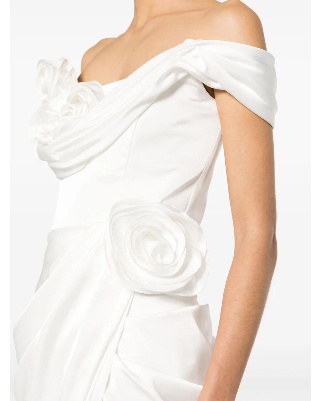 Ana Radu White Floral-Appliqué Draped Gown